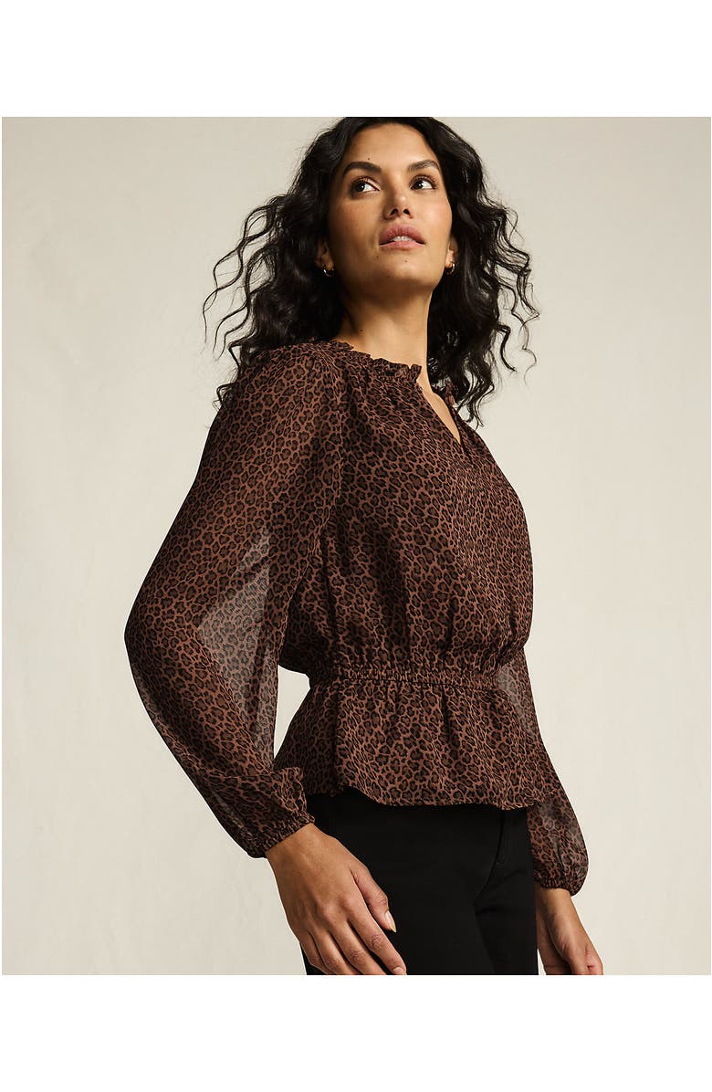 Lands' End Chiffon Peplum Top, Alternate, color, Dark Clay Animal Spots