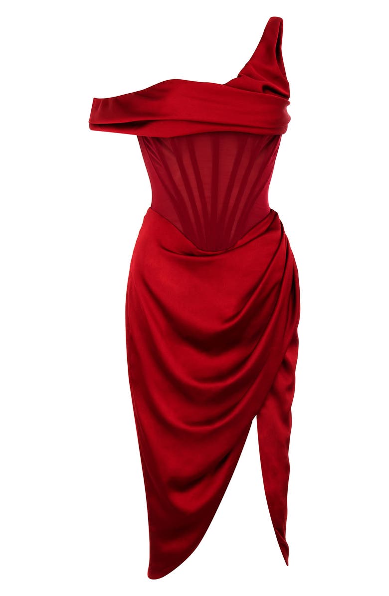 Lulu Corset One-Shoulder Satin Midi Dress