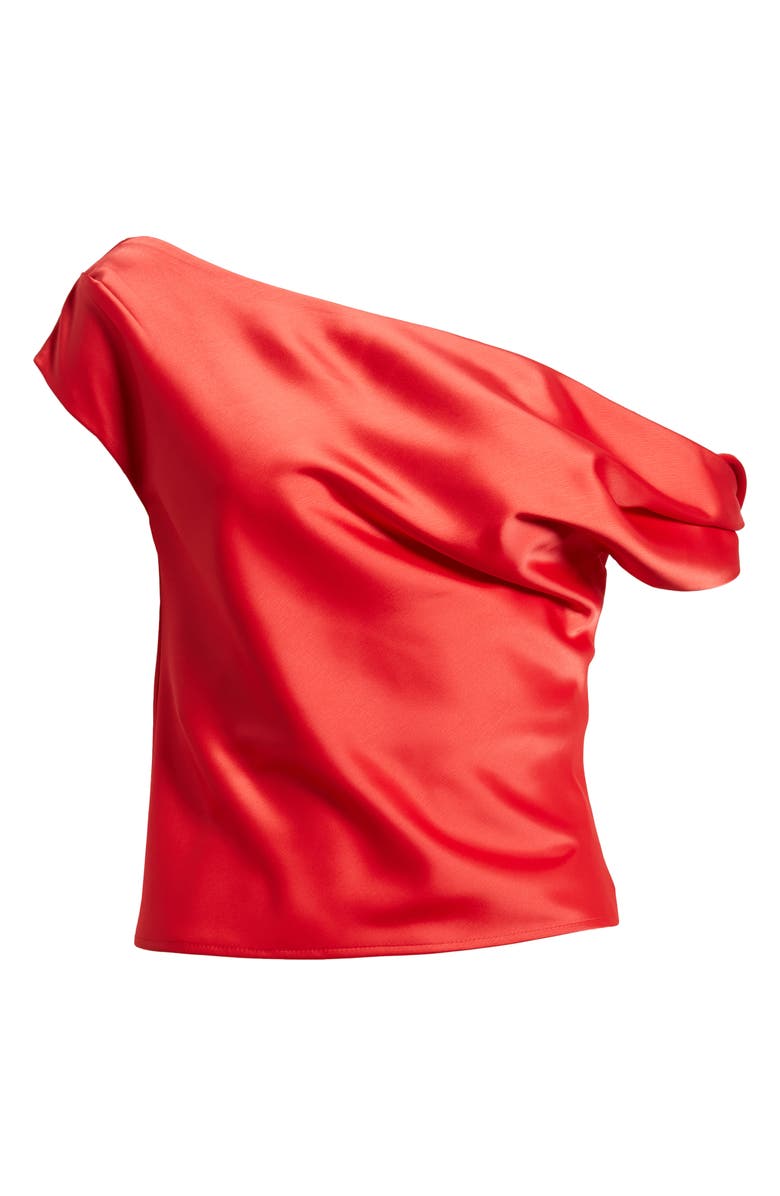 WAYF Twist One-Shoulder Satin Blouse, Alternate, color, Red