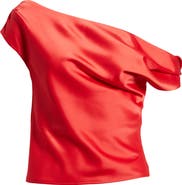 WAYF Twist One-Shoulder Satin Blouse