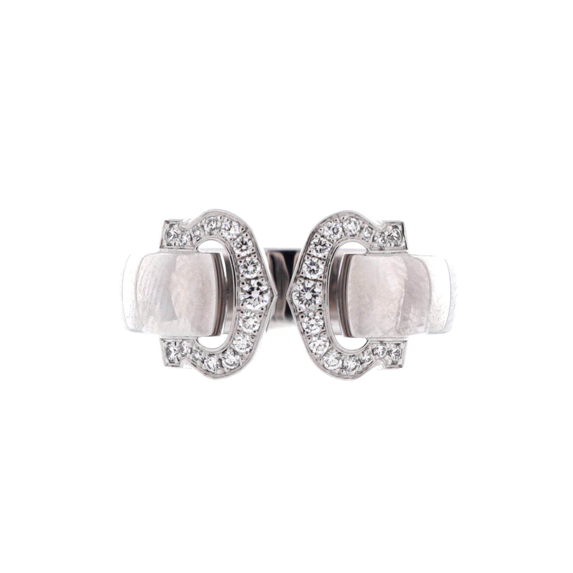 Vintage C de Cartier Ring 18K White Gold with Diamonds, Main, color, Metallic Gold