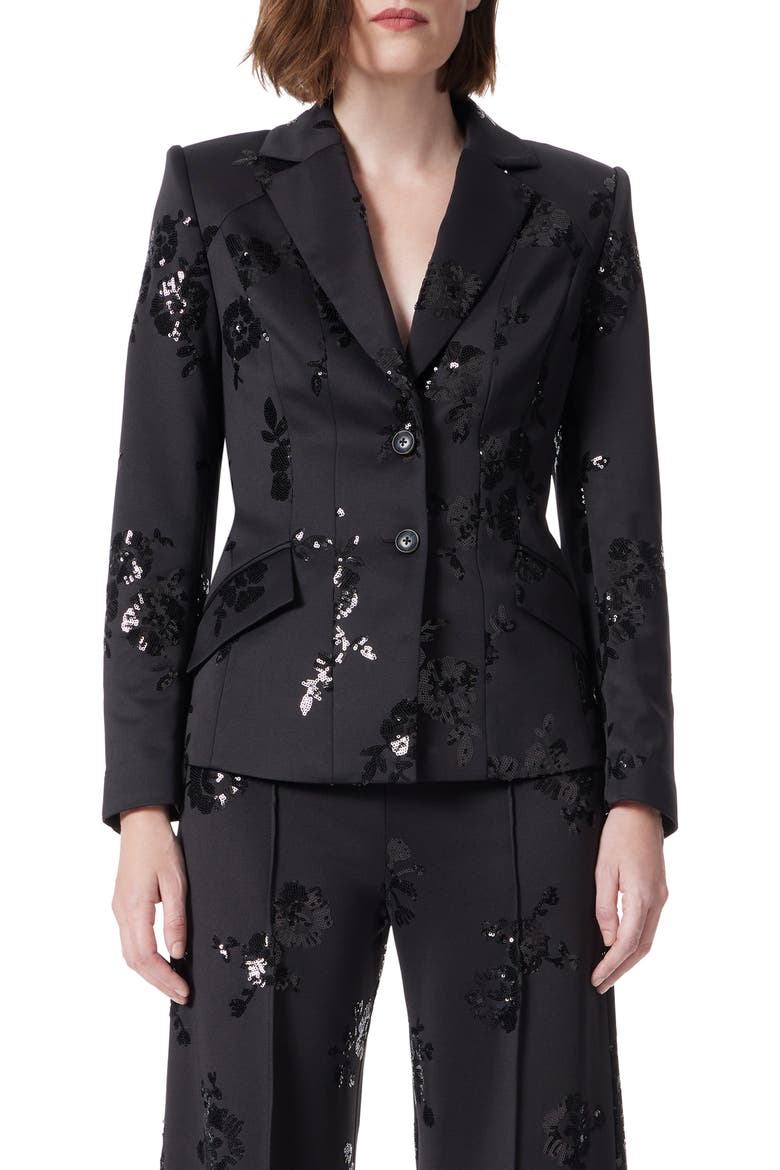 Sequin Scuba Blazer, Main, color, BLACK