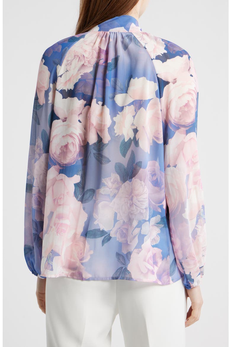 Floral Print Tie Neck Top, Alternate, color, BLUE PETAL FLORAL