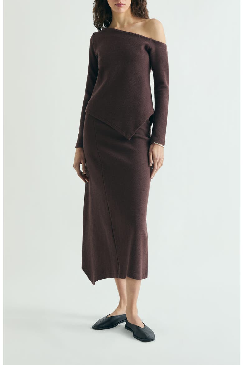 Asymmetrical Knit Midi Skirt, Alternate, color, Brown