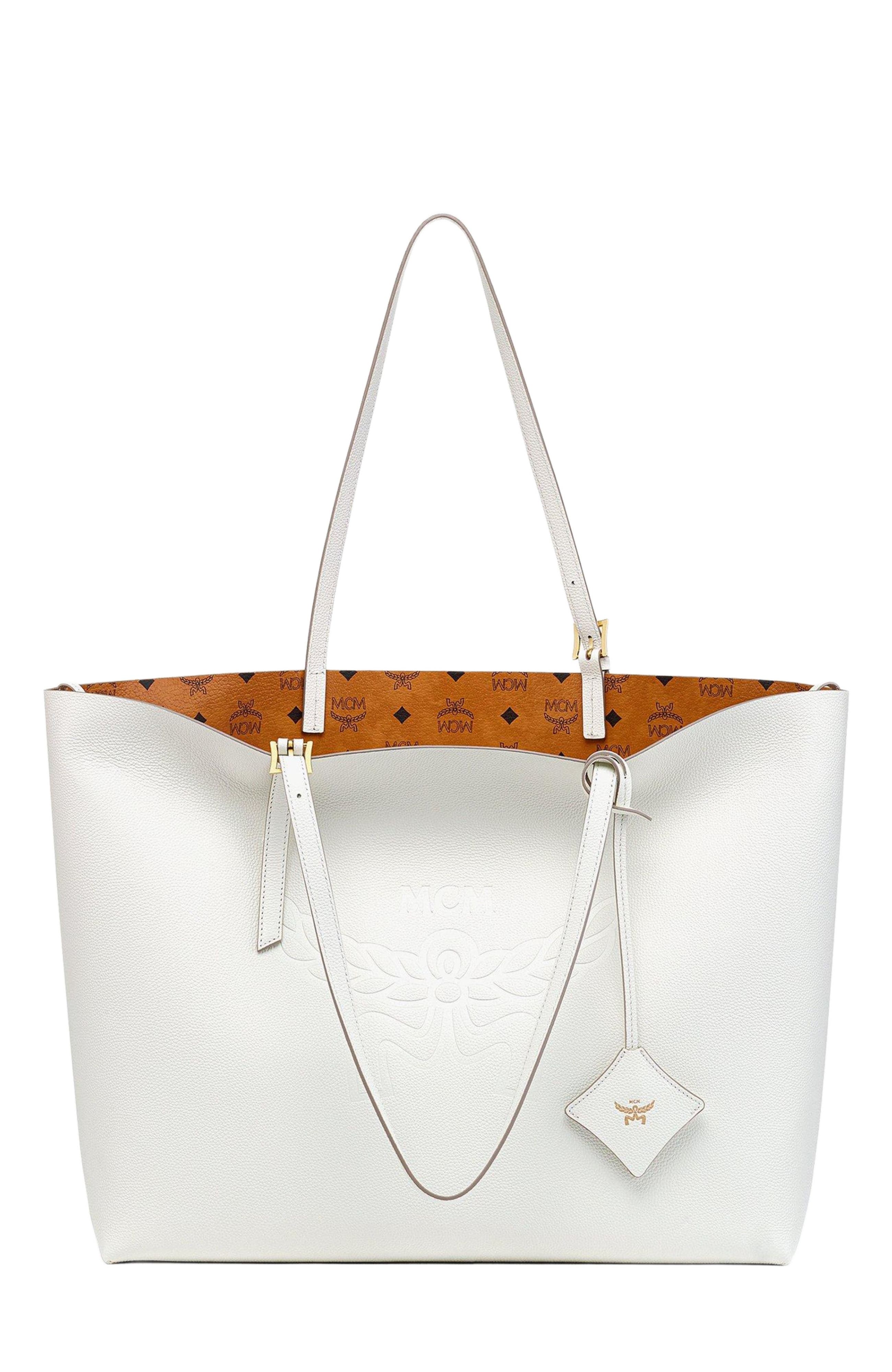 MCM Himmel Shopper in Embossed Logo Leather, Main, color, 