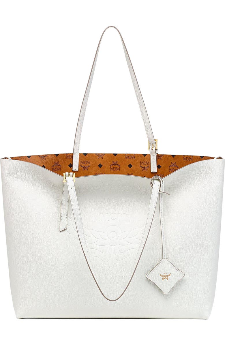 MCM Himmel Shopper in Embossed Logo Leather, Main, color,