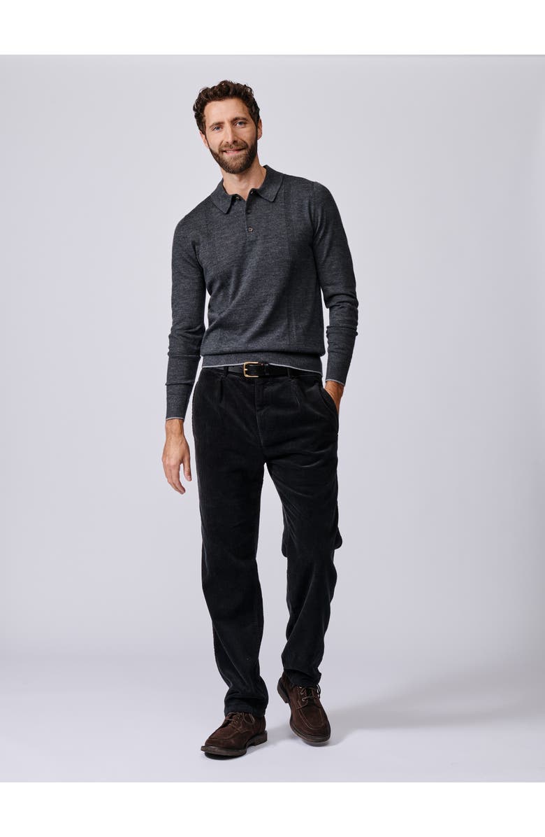 Aubin Elm Merino Textured Long Sleeve Polo, Alternate, color, Dark Charcoal