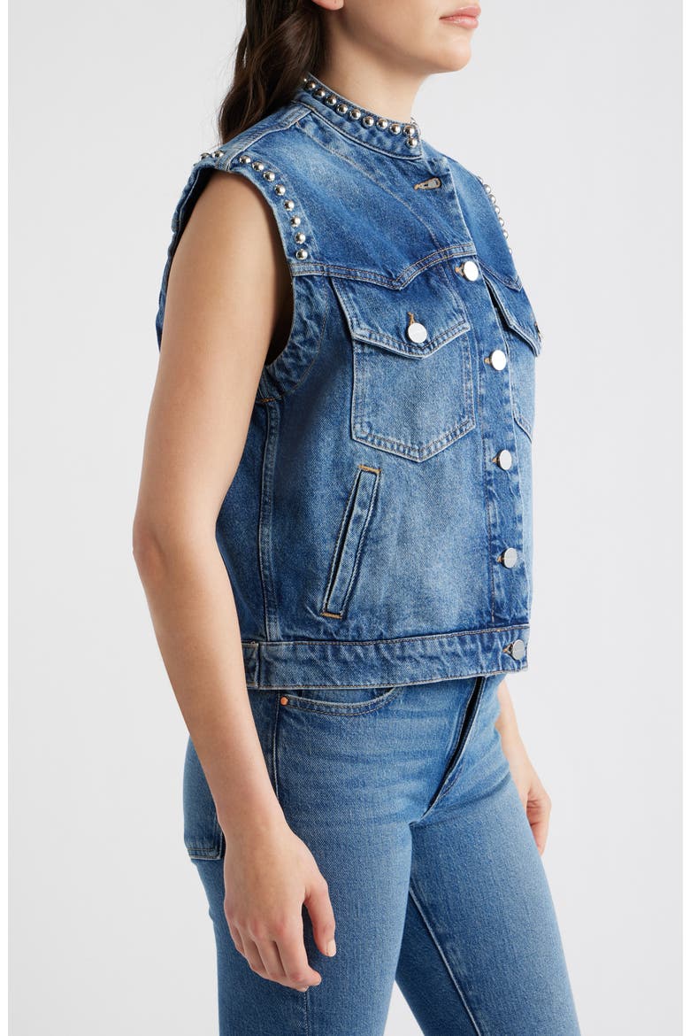 Mav Studded Denim Vest, Alternate, color, VINTAGE INDIGO