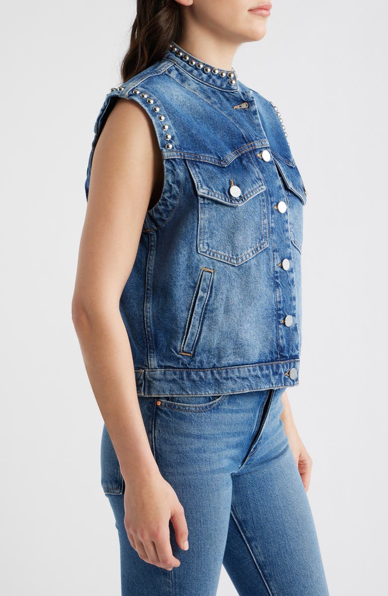 AllSaints Mav Studded Denim Vest, Alternate, color, Vintage Indigo