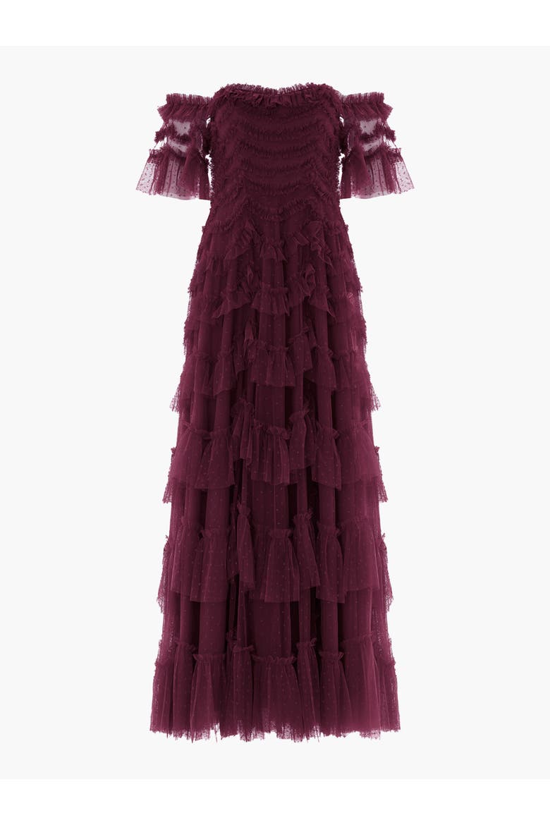 Aviana Off-Shoulder Gown, Alternate, color, Claret