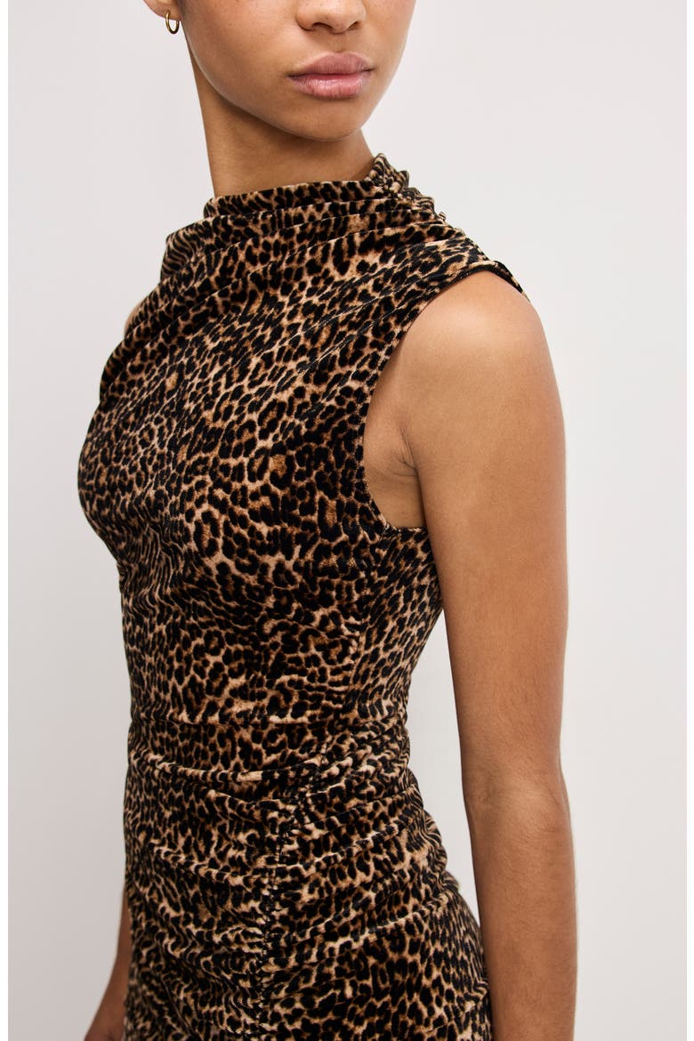 Ruched Velvet High Neck Maxi Dress, Alternate, color, MINI LUCKY LEOPARD
