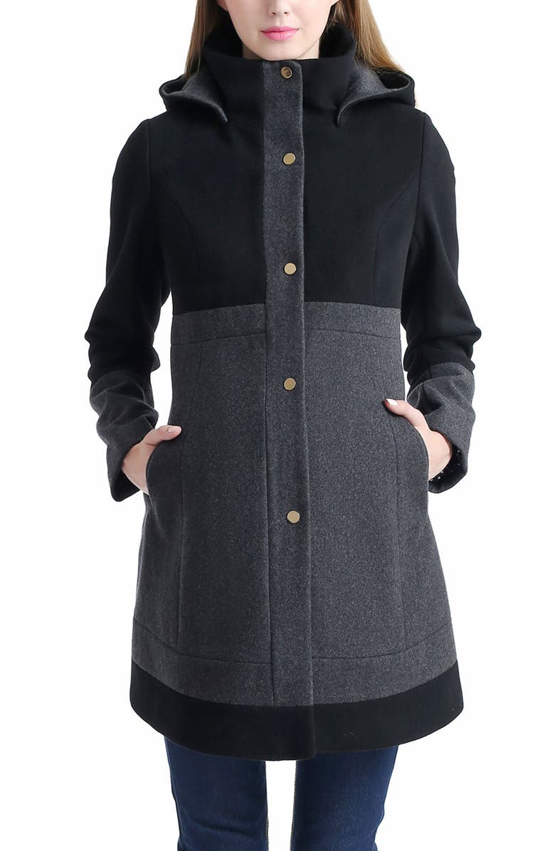 Kimi & Kai Tessa Maternity Colorblock Wool Coat, Main, color, Black
