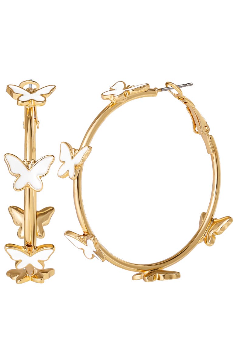 Butterfly Earrings for Women, White Enamel and Gold-Tone Butterfly Hoop Earrings, Main, color, Gold tone