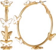 Jessica Simpson Butterfly Earrings for Women, White Enamel and Gold-Tone Butterfly Hoop Earrings