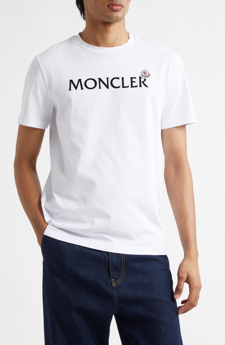 Moncler Logo Patch Graphic T-Shirt, Main, color, Brilliant White