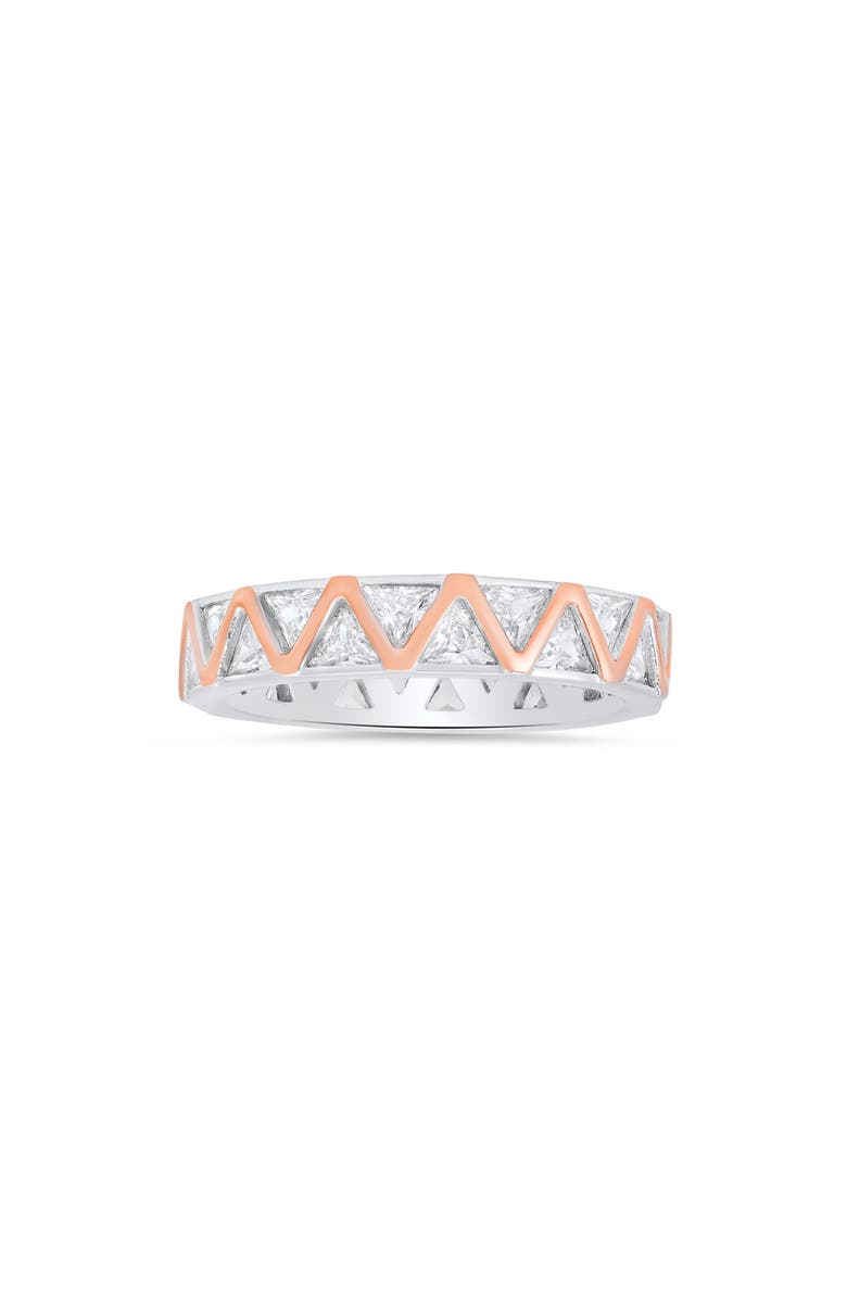 Queen Jewels Two-Tone Cubic Zirconia Zigzag Eternity Band Ring, Main, color, Silver/ Rose Gold