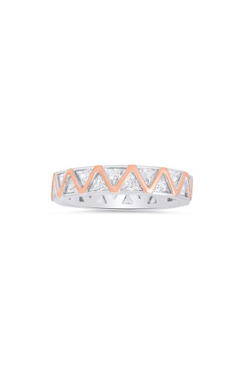 Two-Tone Cubic Zirconia Zigzag Eternity Band Ring