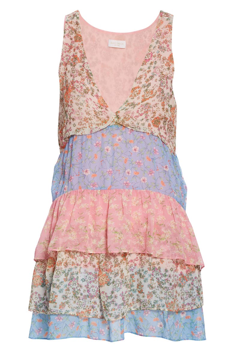 Gigi Tiered Floral Print Minidress, Alternate, color, IVORY / HORIZON / ROSE COMBO