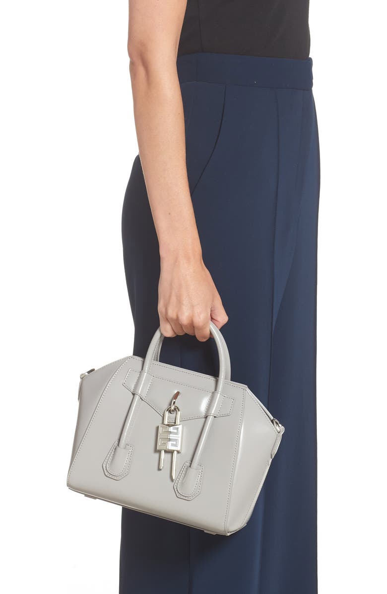 Givenchy Mini Antigona Lock Leather Satchel, Alternate, color,