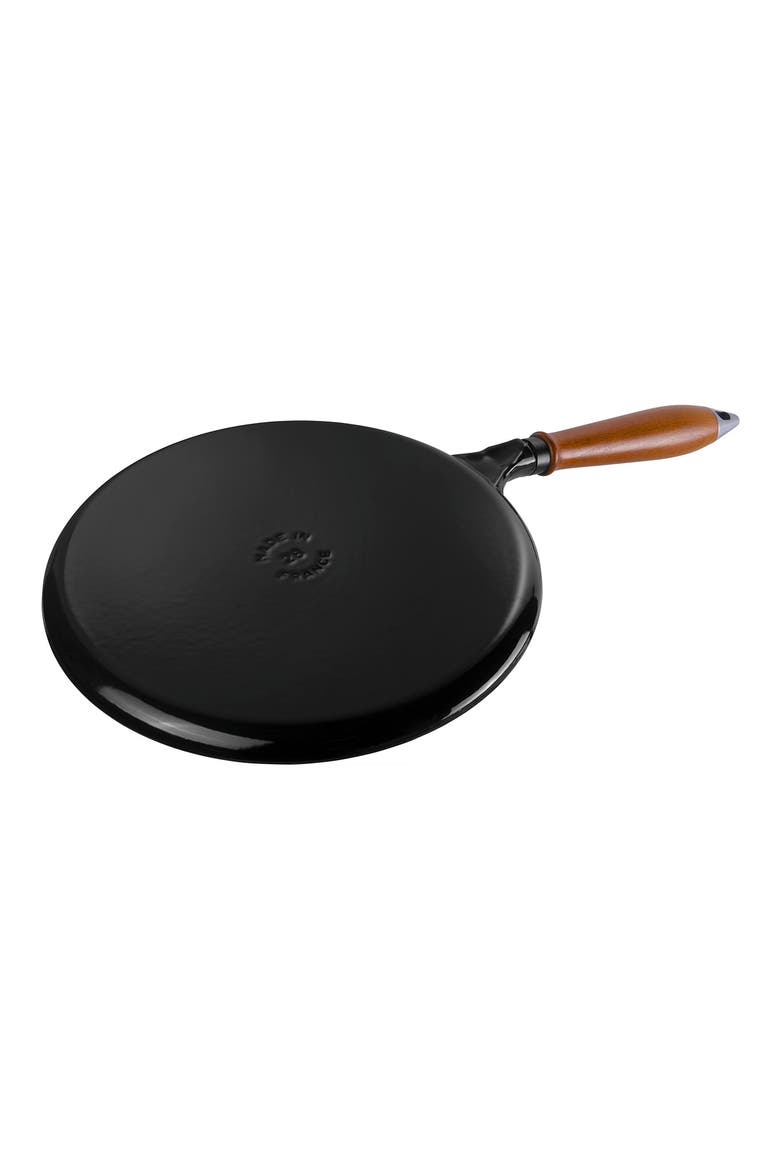 11-Inch Enameled Cast Iron Crepe Pan with Spreader & Spatula, Alternate, color, BLACK