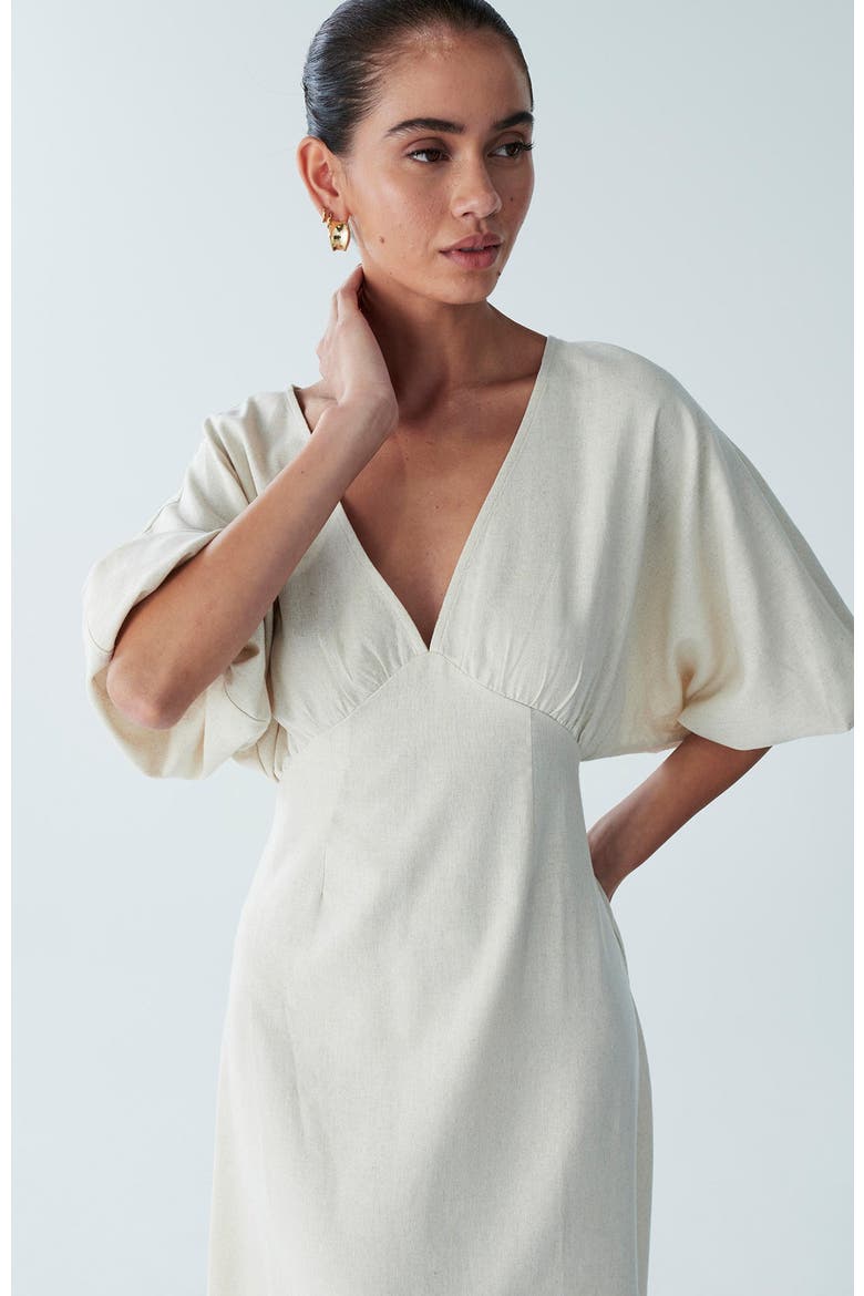 Palm Midi Dress, Alternate, color, Natural