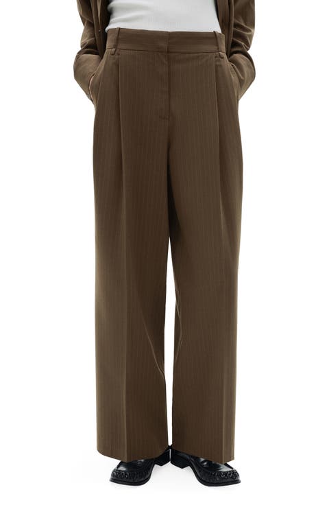 Pleat Front Pinstripe Wide Leg Pants