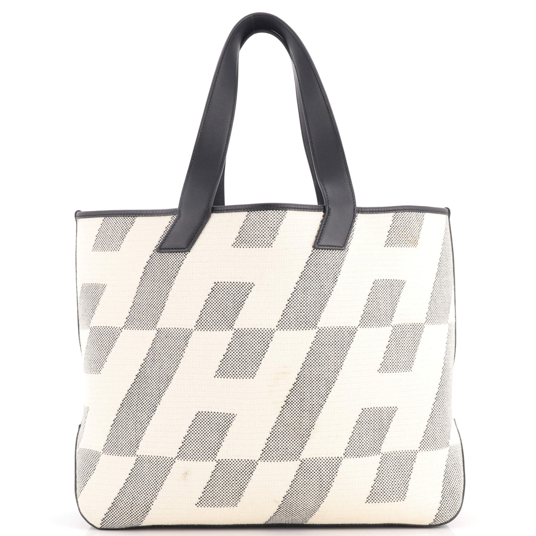 Cabas H en Biais Tote Canvas with Leather 40, Main, color, Black