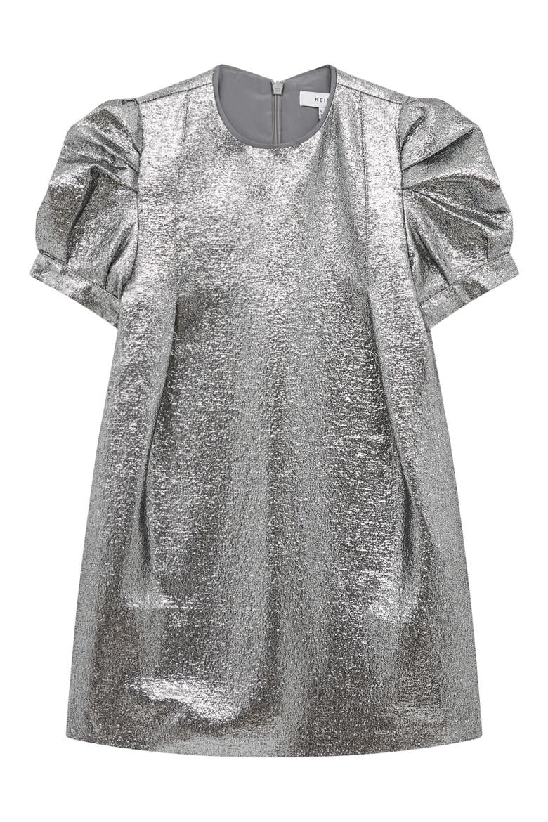 Kids' Ellie Puff Sleeve Metallic Dress, Main, color, SILVER