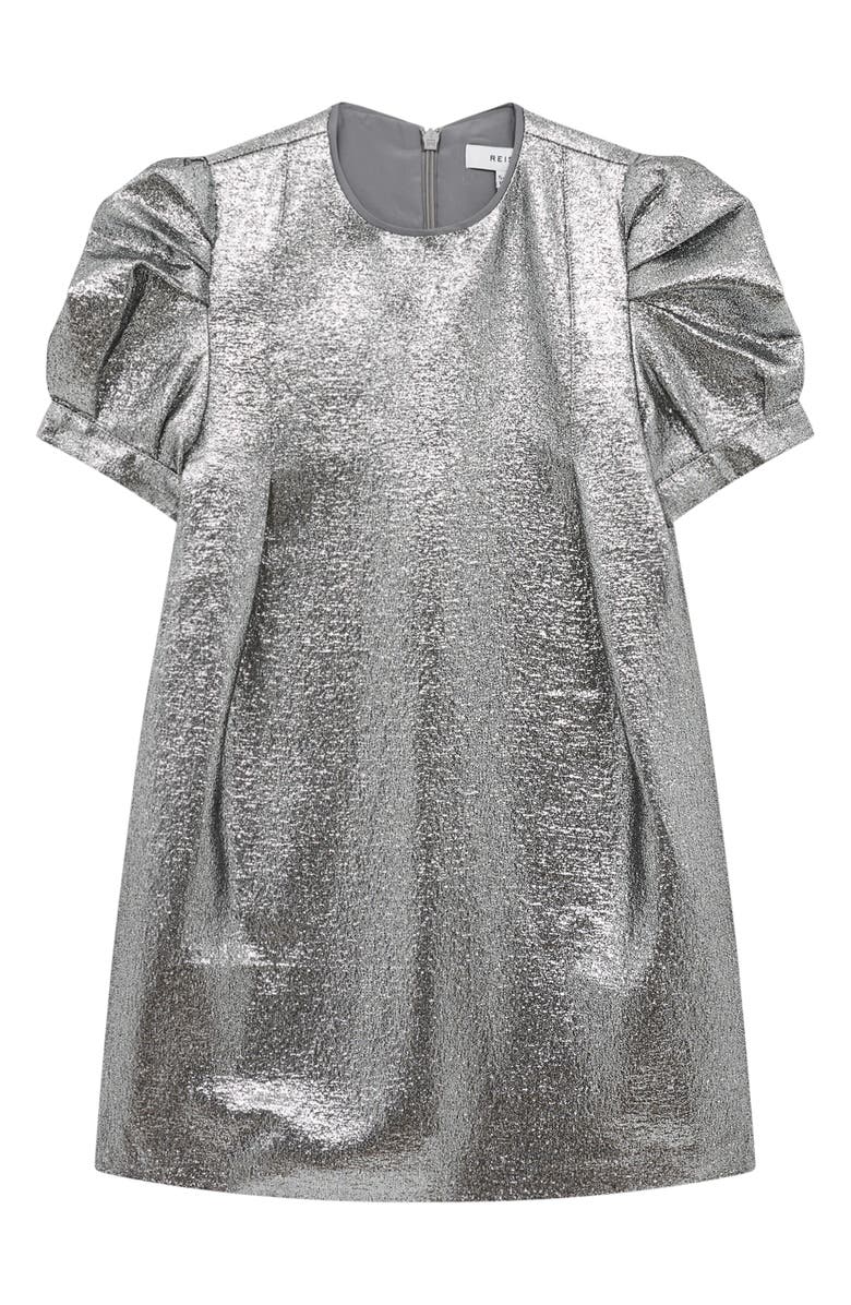 Reiss Kids' Ellie Puff Sleeve Metallic Dress, Main, color, 