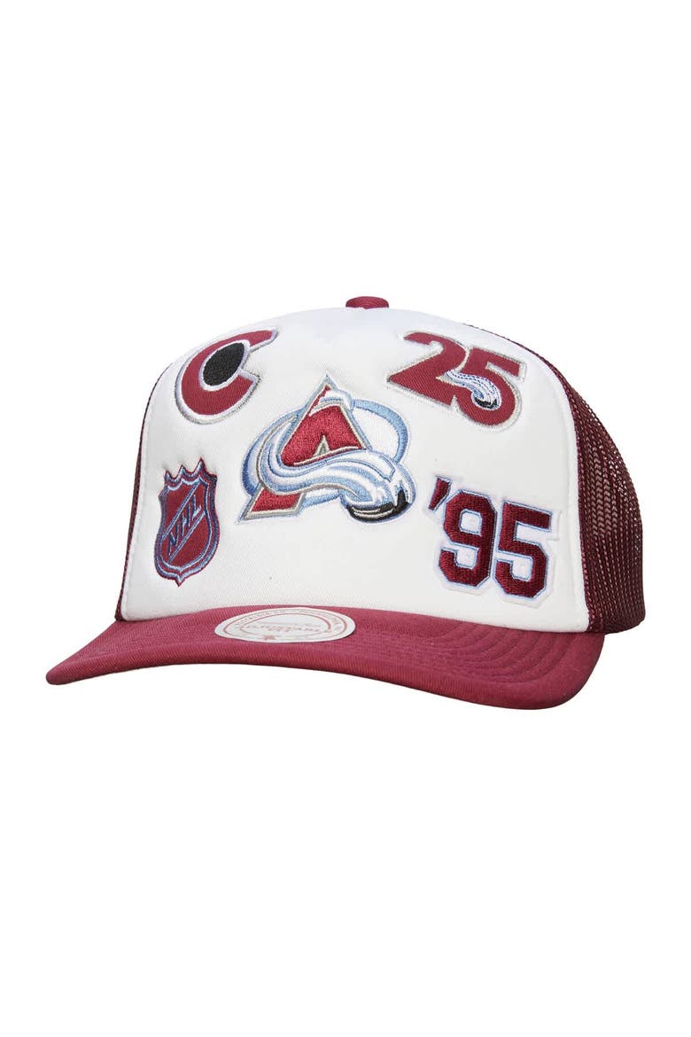 Men's Mitchell & Ness White/Burgundy Colorado Avalanche Gridlock Trucker Adjustable Hat, Main, color, White