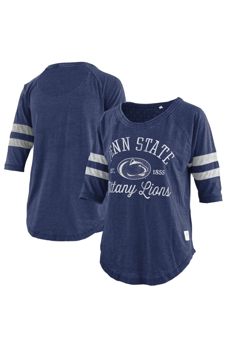 PRESSBOX Women's Pressbox Heathered Navy Penn State Nittany Lions Jade Vintage Washed 3/4-Sleeve Raglan Jersey T-Shirt, Main, color, 