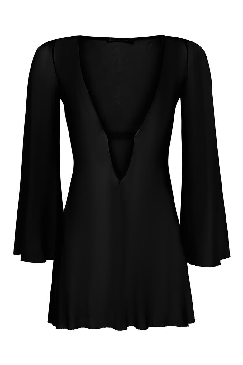 Lidi Long Sleeve Mesh Cover-Up Minidress, Alternate, color, BLACK
