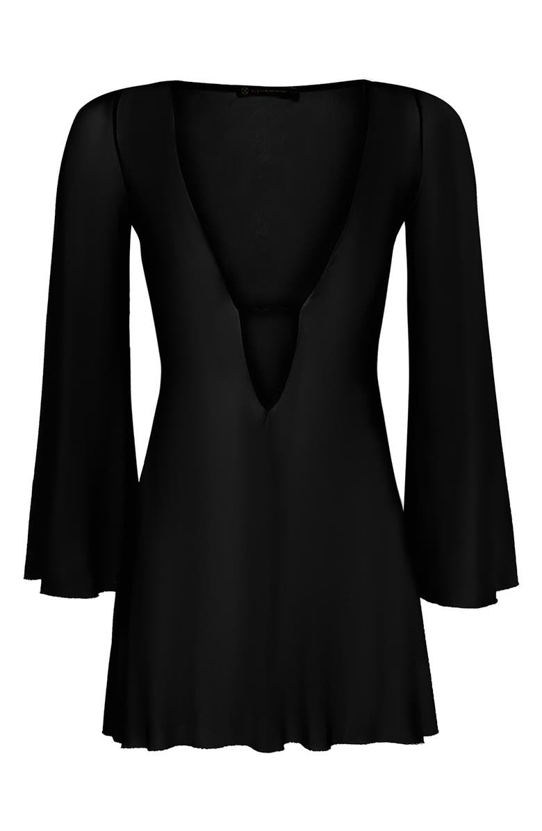 ViX Paula Hermanny Lidi Long Sleeve Mesh Cover-Up Minidress, Alternate, color, Black