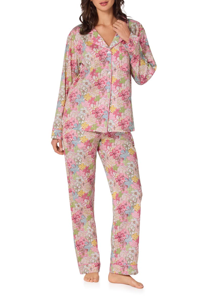 Floral Print Long Sleeve Cotton Jersey Pajamas, Main, color, MAUVEY