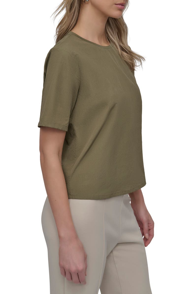 DKNY Peforated Logo Boxy Nylon T-Shirt, Alternate, color, Utility Green