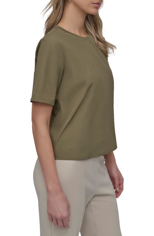 Dkny Peforated Logo Boxy Nylon T-shirt In Utility Green