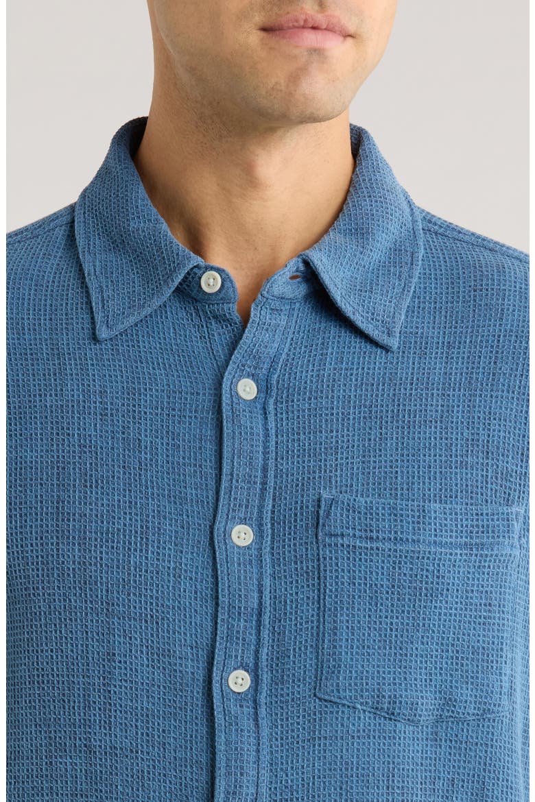 Pigment Dyed Cotton Waffle Button-Up Shirt, Alternate, color, INDIGO