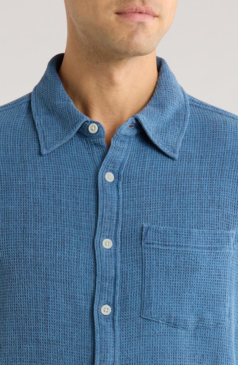 Corridor Pigment Dyed Cotton Waffle Button-Up Shirt, Alternate, color, Indigo