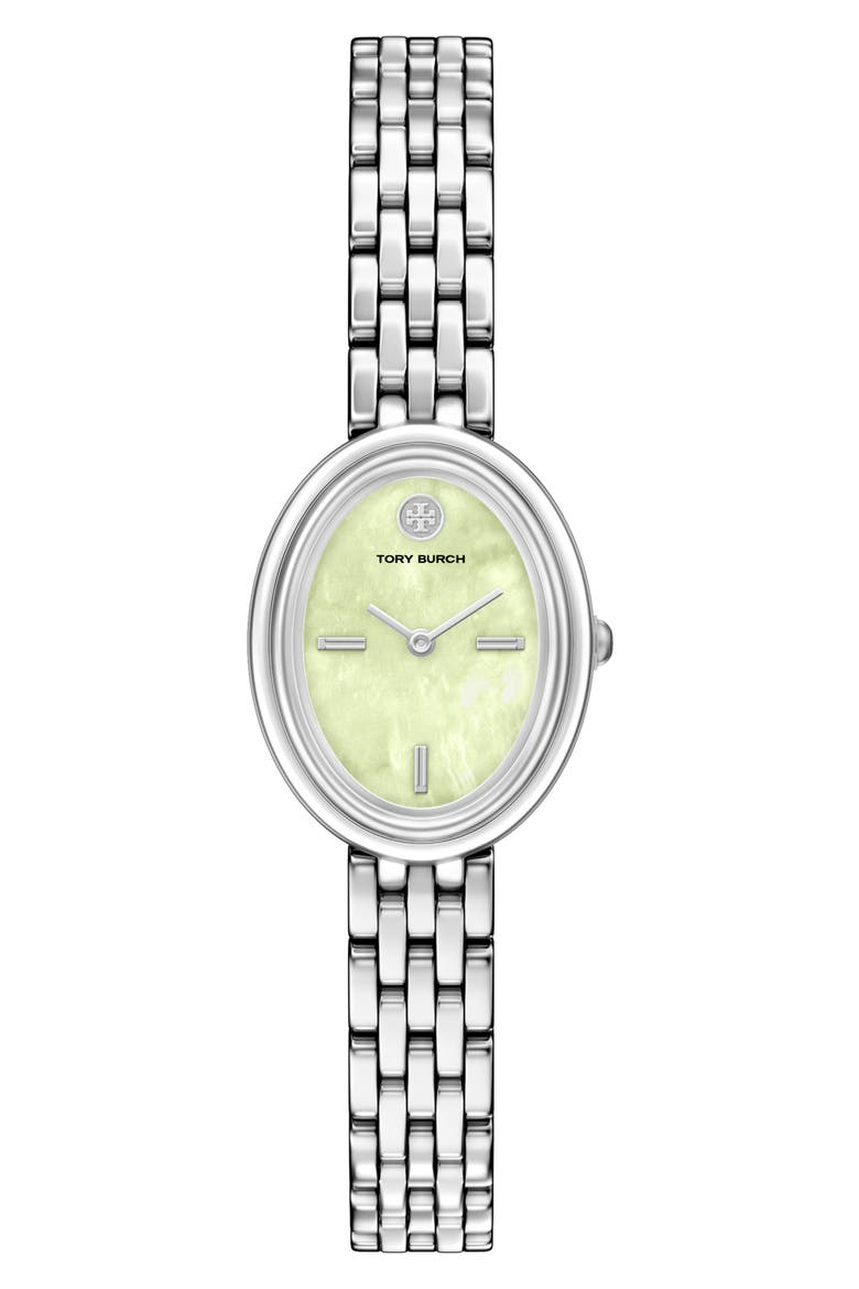 The Oval Mother-of-Pearl Bracelet Watch, 22mm x 28mm, Main, color, SILVER/ MINT GREEN