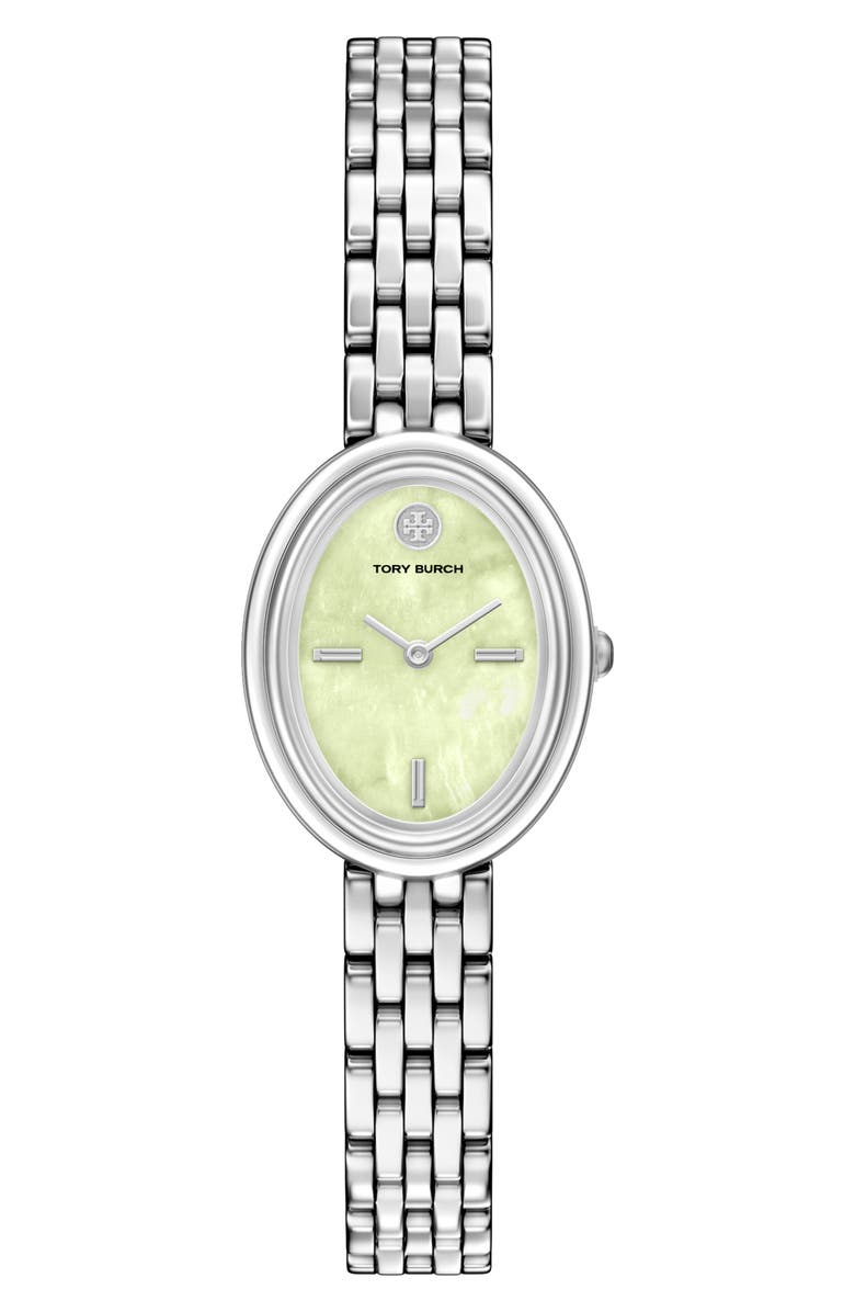 Tory Burch The Oval Mother-of-Pearl Bracelet Watch, 22mm x 28mm, Main, color, Silver/ Mint Green