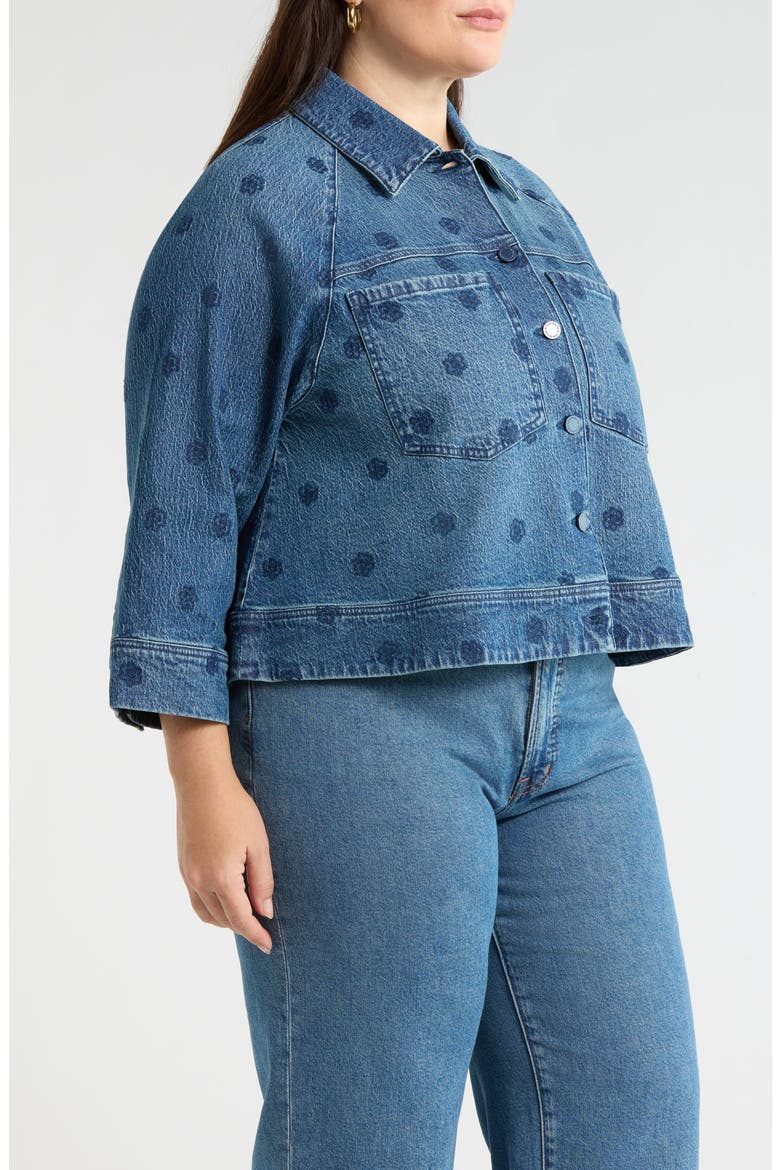 Floral Embroidery Crop Denim Jacket, Alternate, color, BLUE