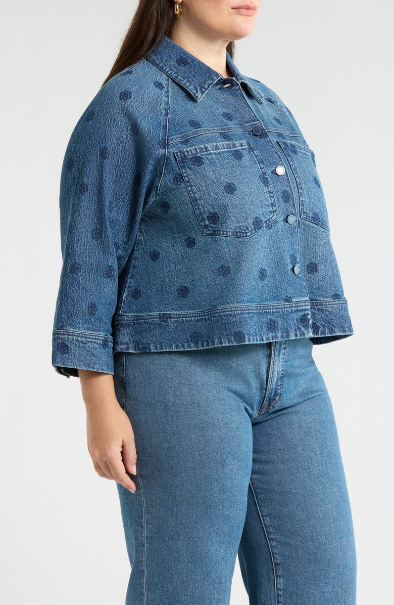 Wit & Wisdom Floral Embroidery Crop Denim Jacket, Alternate, color, Blue