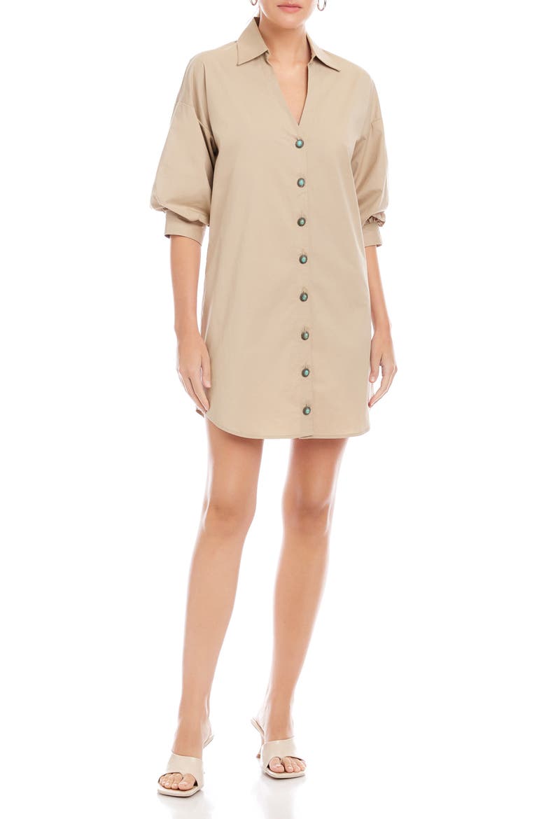 Phoebe Lantern Sleeve Shirtdress, Main, color, STONE