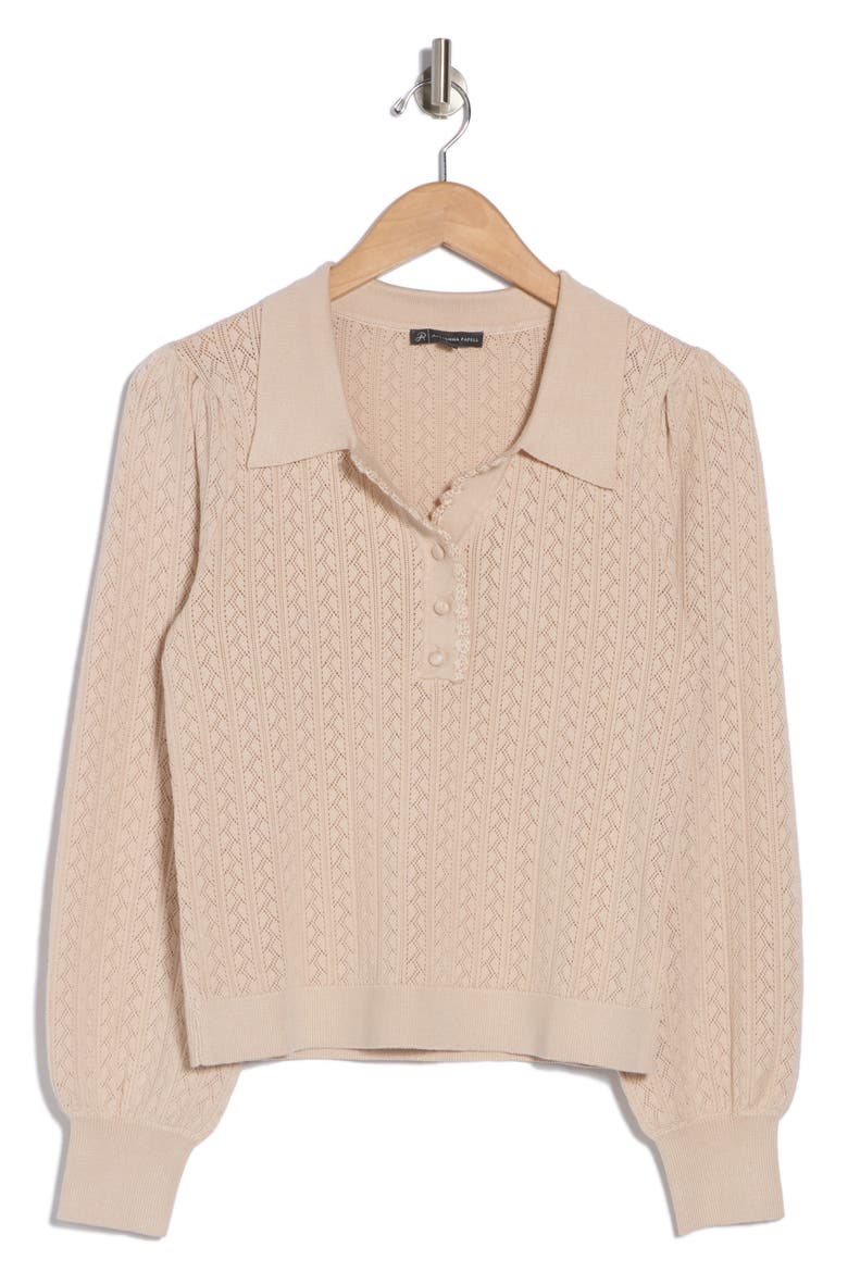 Pointelle Knit Polo Sweater, Alternate, color, CHAMPAGNE BLUSH