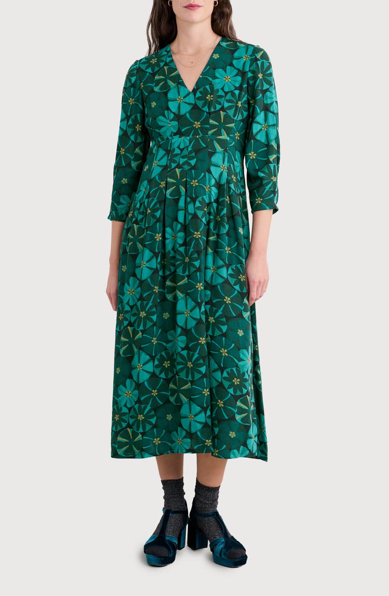 Seasalt Cornwall Etta Floral Pleated Midi Dress, Main, color, Handicraft Flowers Onyx