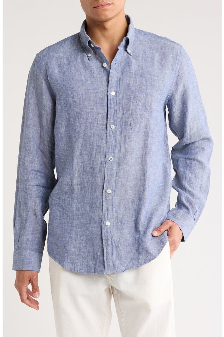 Regular Fit Linen Button-Down Shirt, Main, color, NAVY