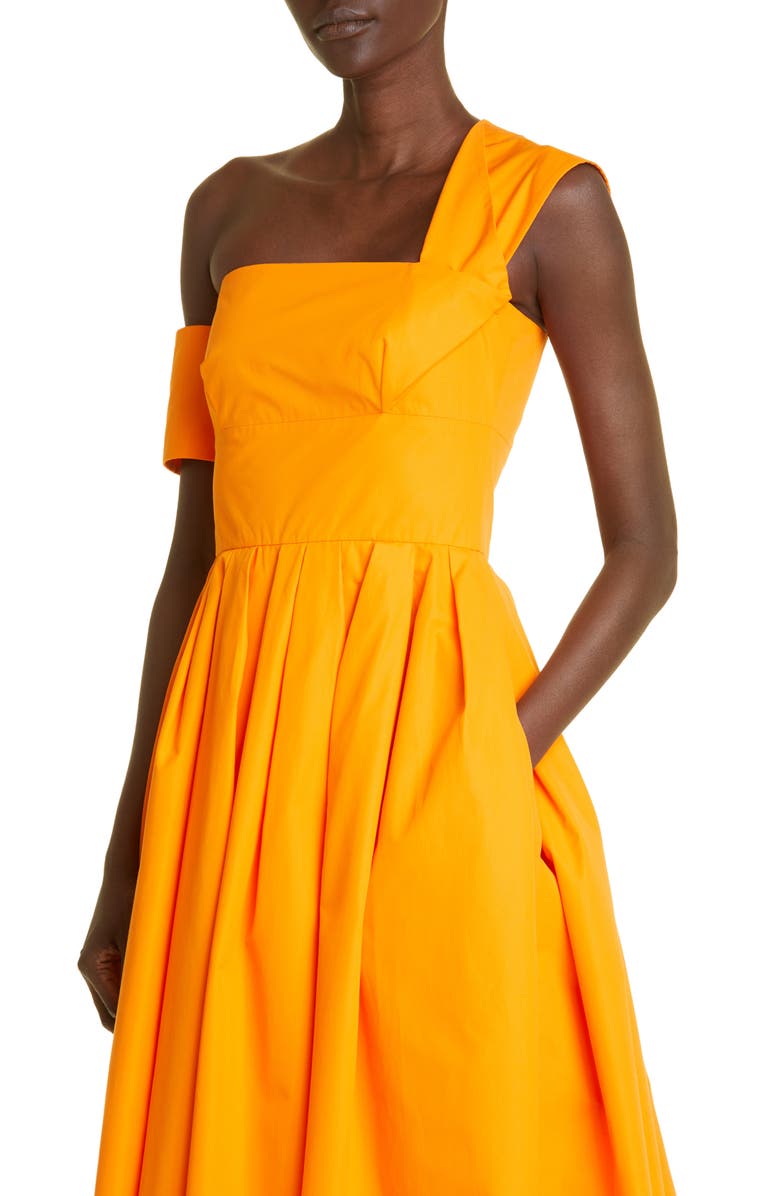 McQueen One-Shoulder Organic Cotton Poplin Midi Dress, Alternate, color, 