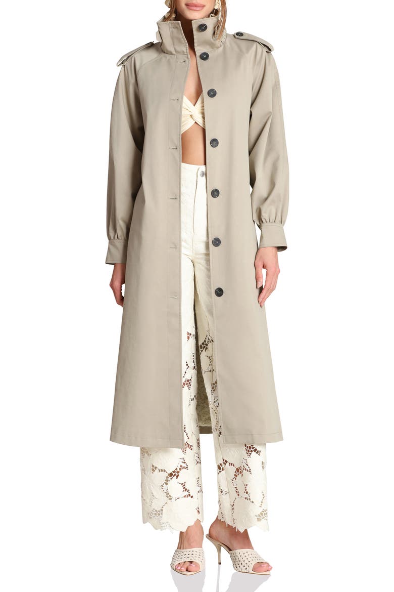Funnel Neck Maxi Trench Coat, Alternate, color, SAGE