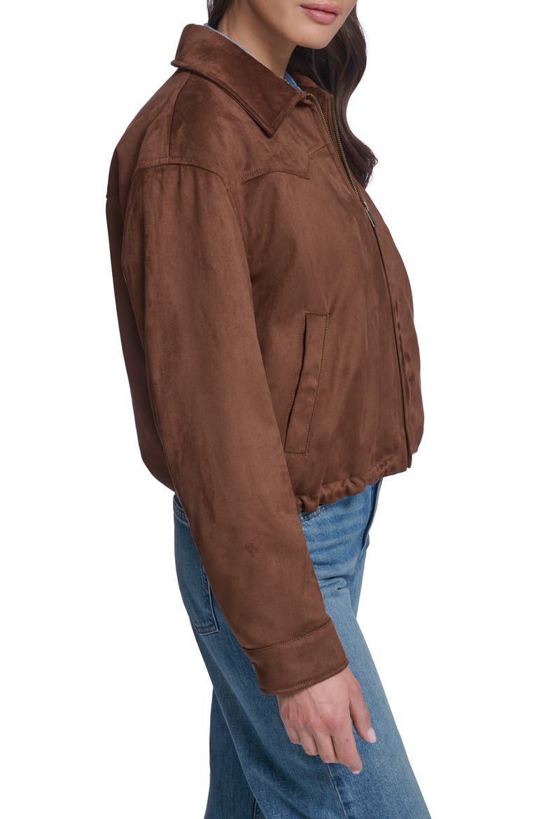 Western Yoke Faux Suede Bomber Jacket, Alternate, color, MAPLE
