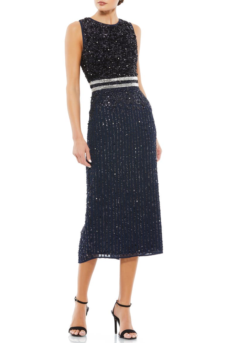 Vertical Sequin Sheath Cocktail Dress, Main, color, NAVY